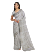 Grey Chanderi Silk Saree with Classic Woven Design