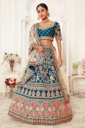 Teal Blue Silk Designer Lehenga Choli