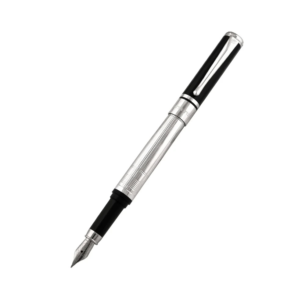 Emonte Patron Black Laquer Cap with Chrome-Plated Trim Fountain Pen - Medium Nib