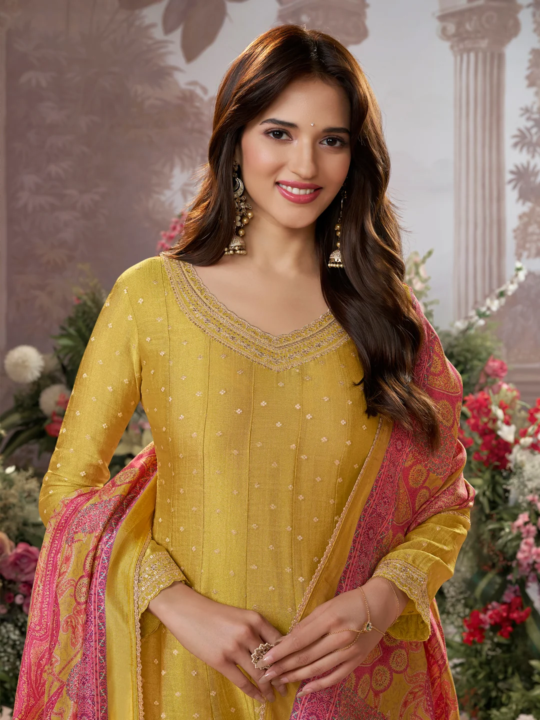 Seerat's Mustard Tissue Silk Anarkali Set Online
