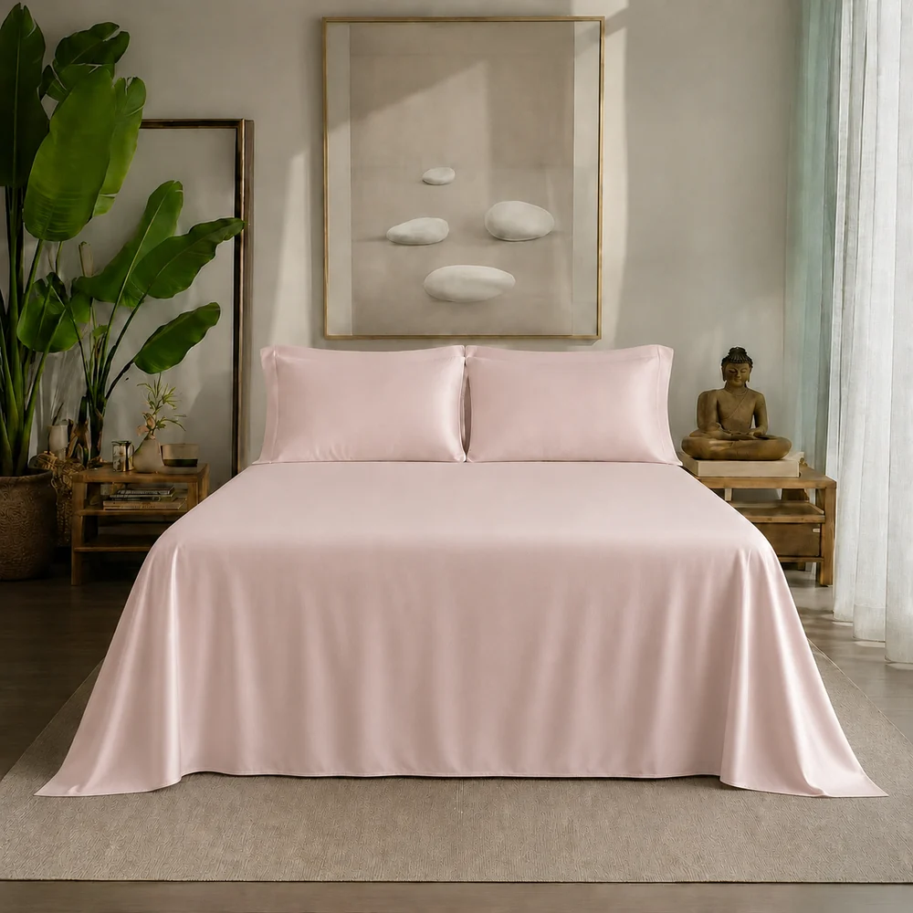 ZenAlyaa eucalyptus collection rose quartz bedsheet with pillowcases Online